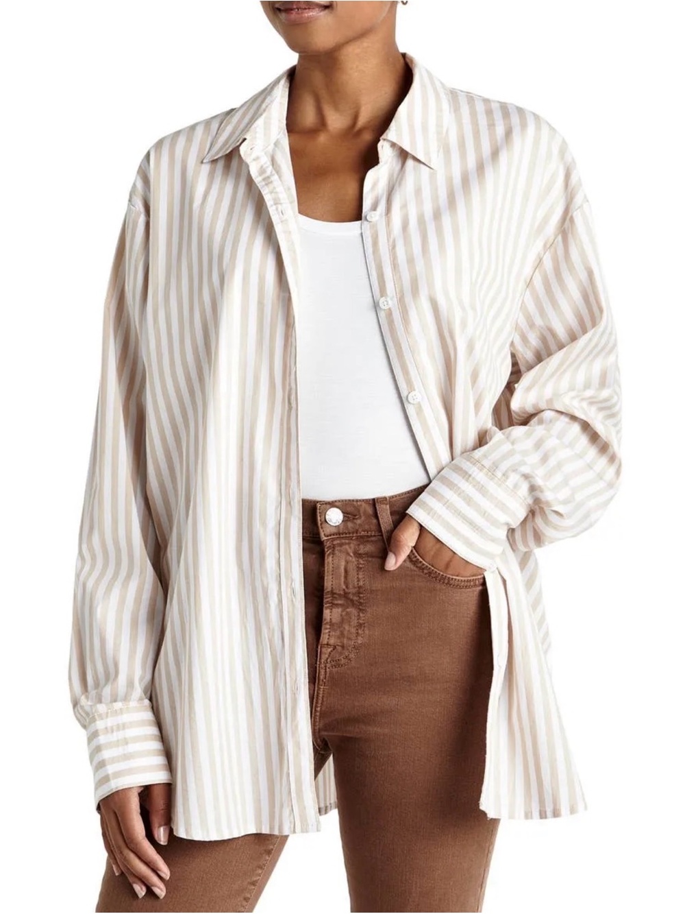 Faherty Khaki Tan & White Stripes Linen Button Down Shirt L